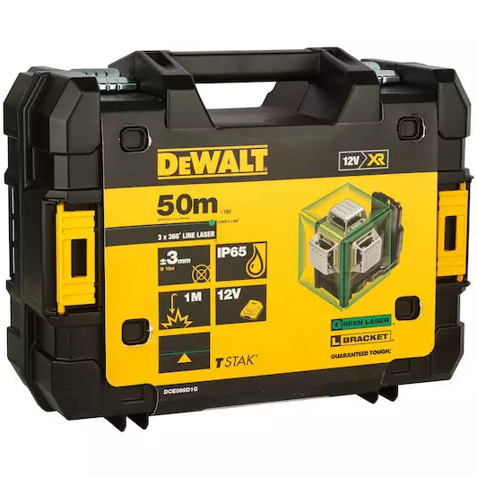DeWALT DCE089D1G 10.8V Li-Ion accu zelfnivellerende 3x 360 graden multilijnlaser set (1x 2.0Ah accu) in koffer - 3 lijnen - 30m - groen