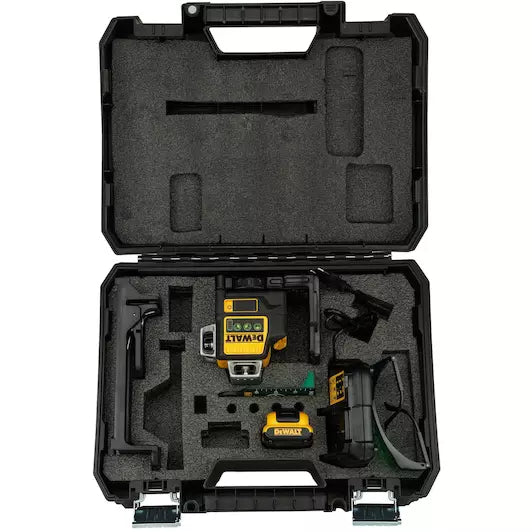 DeWALT DCE089D1G 10.8V Li-Ion accu zelfnivellerende 3x 360 graden multilijnlaser set (1x 2.0Ah accu) in koffer - 3 lijnen - 30m - groen