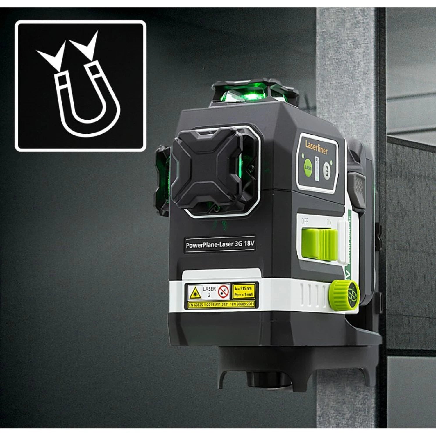 Laserliner PowerPlane-Laser 3G Multi-18V Kruislijnlaser in L-Boxx - 3 lijnen - groen - 60m - IP54