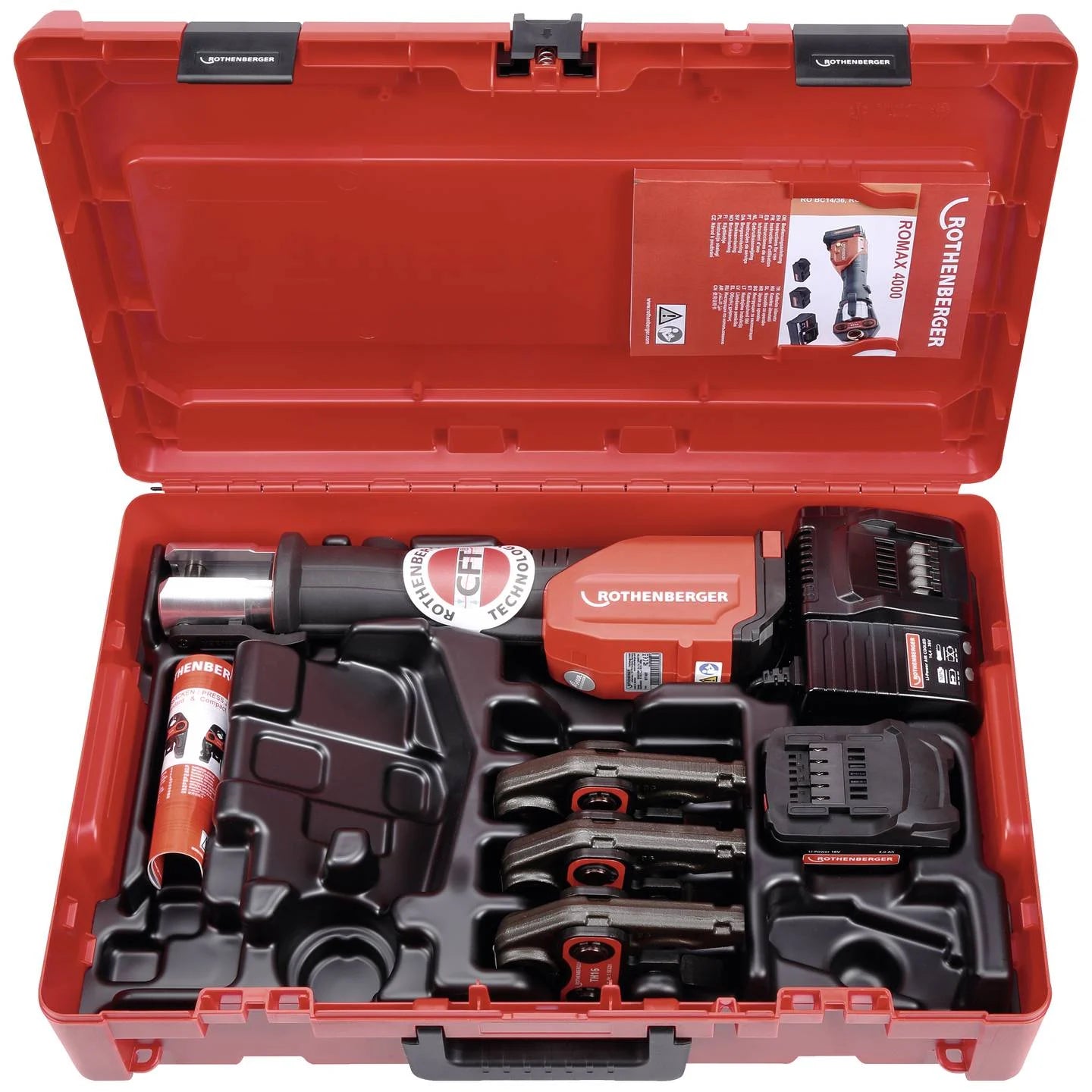 Rothenberger Romax 4000 18V Li-ion accuperstang set (1x 4.0Ah accu) incl. TH16-20-25 persbekken in koffer