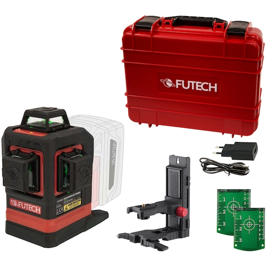 FUTECH 036.3DG Multicross 3D 18V MAX kruislijnlaser groen in koffer (Makita-adapter)