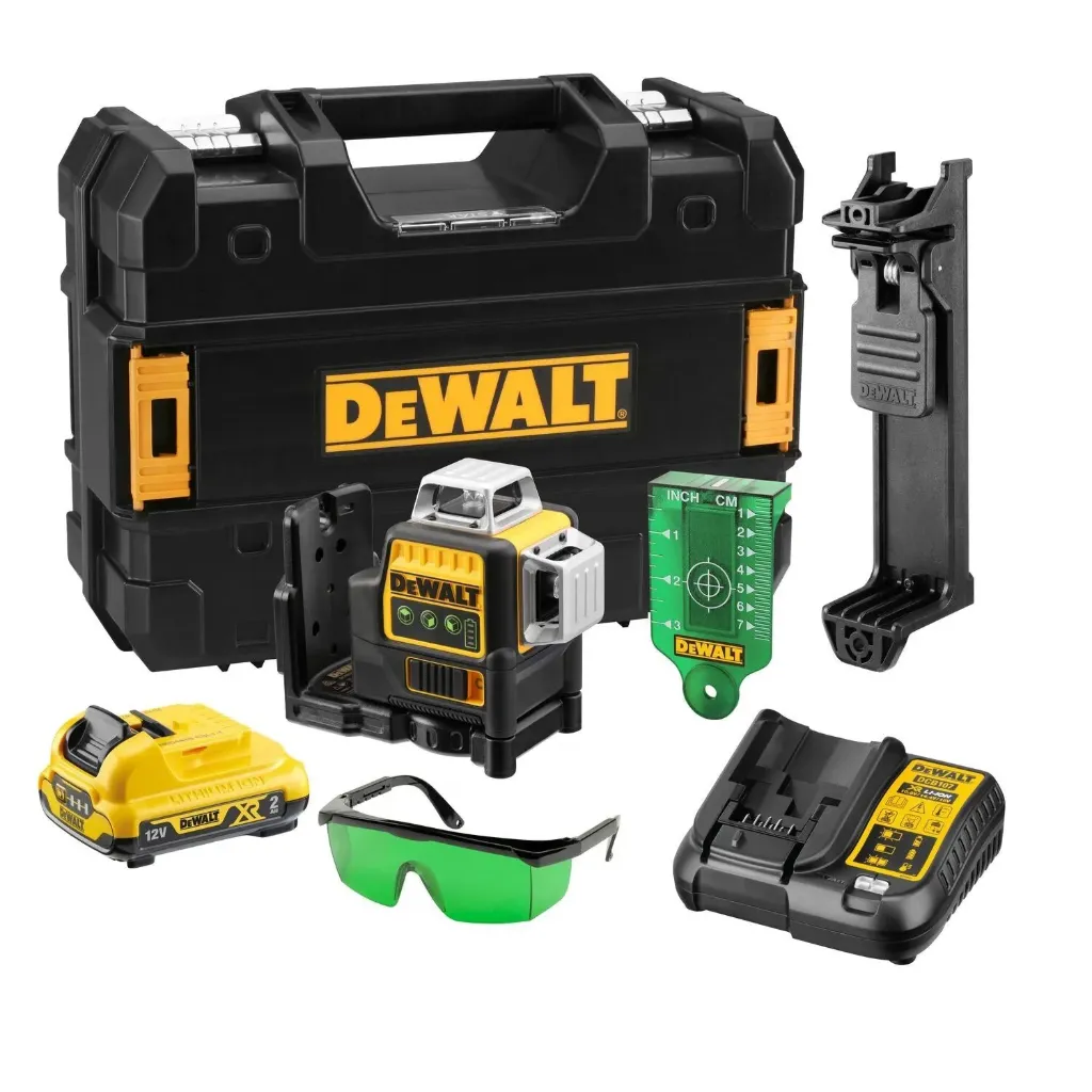 DeWALT DCE089D1G 10.8V Li-Ion accu zelfnivellerende 3x 360 graden multilijnlaser set (1x 2.0Ah accu) in koffer - 3 lijnen - 30m - groen