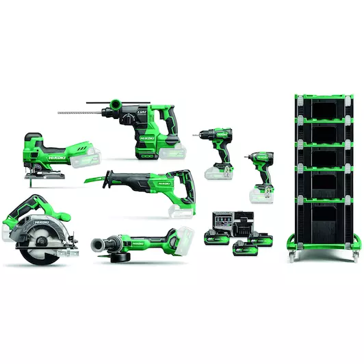 HIKOKI KC18H7B-MVA3 18V accu-machineset 7-delig in HSC koffers met trolley (3x MultiVolt 5,0Ah accu + lader)