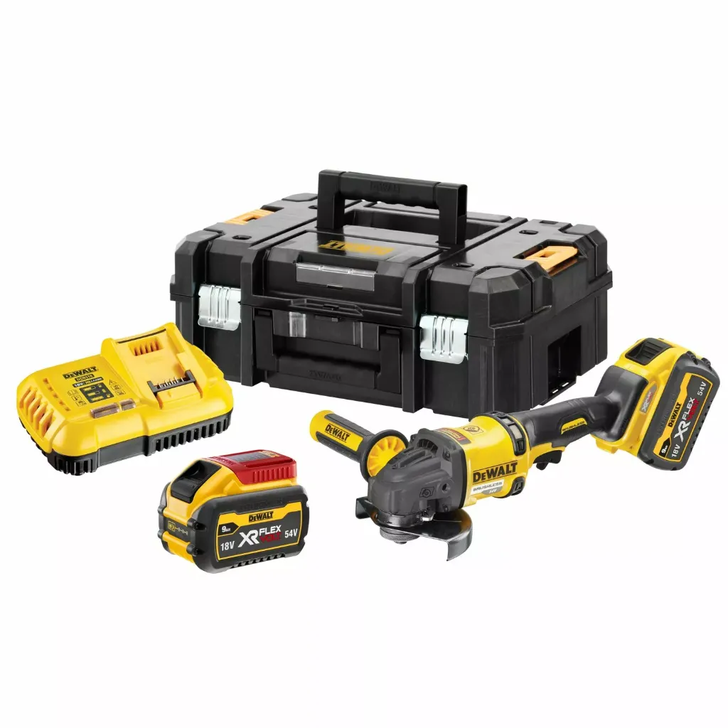 [5035048734438] DeWALT DCG418X2-QW 54V Li-ion XR FlexVolt accu haakse slijper set (2x 9.0Ah accu) in TSTAK - 125mm
