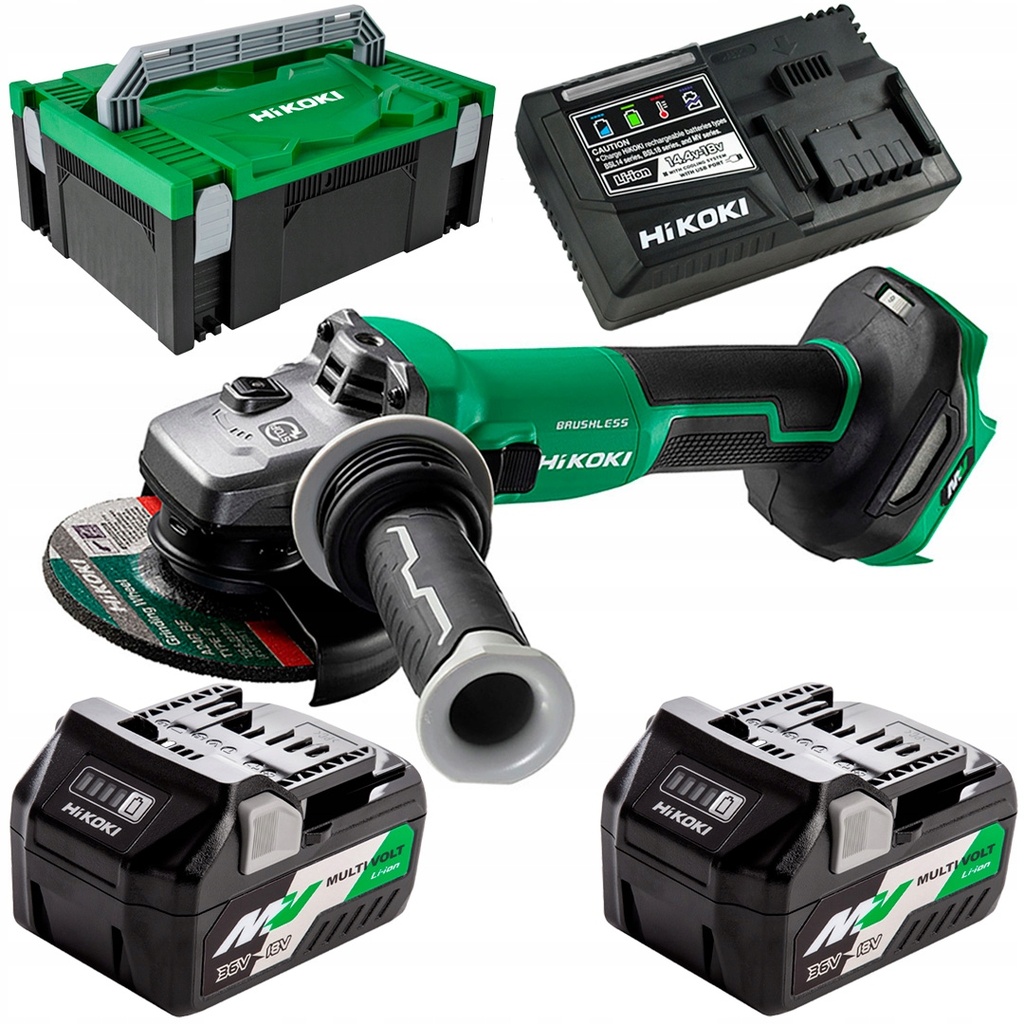 [4966376406623] Hikoki ( G3613DVEWQZ ) G3613DVE WQZ ACCU HAAKSE-SLIJPMACHINE 36V, 1500W, VARIABEL TOERENTAL, BL, 125MM, REM, MV, 2x MV-A [36V 2,5Ah/18V 5,0Ah] in HSC II