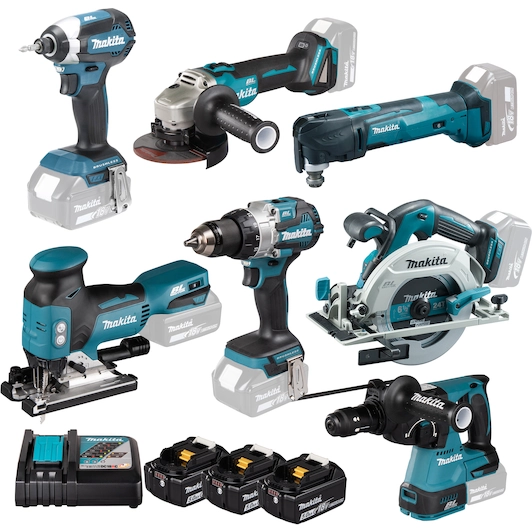 [0197050006936] MAKITA DLX7030T3J 18V LXT accu-machineset 7-delig in MAKPACs (3x 5,0Ah accu + lader)