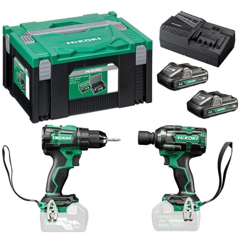 [4966376413683] Hikoki DS18DE ( KC18DEWLZ ) KC18DE WLZ, DS18DE ACCU BOOR-SCHROEFMACHINE 70 Nm en WR18DH  ACCU MOERAANZETTER 1/2" 18V, BL, 380 Nm, IP56, MV, 2x 18V 4,0Ah in HSC III