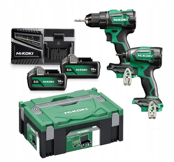 Hikoki DS18DE ( KC18DEWBZ ) KC18DE WBZ, DS18DE ACCU BOOR-SCHROEFMACHINE 70 Nm en WH18DE SLAGSCHROEVENDRAAIER 1/4" 18V, BL, 172 Nm, MV, 2x 18V 5,0Ah in HSC III