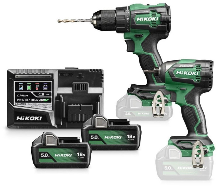 [4966376406142] Hikoki DV18DE ( KC18DEWCZ ) KC18DE WCZ, DV18DE ACCU KLOP-BOOR-SCHROEFMACHINE 70 Nm en WH18DE SLAGSCHROEVENDRAAIER 1/4" 18V, BL, 172 Nm, MV, 2x 18V 5,0Ah in HSC III