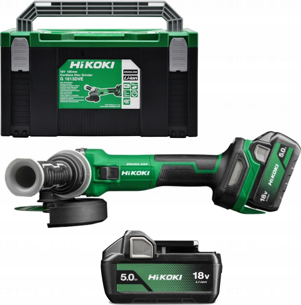 Hikoki G1813DVE ( G1813DVEWQZ ) G1813DVE WQZ  ACCU HAAKSE SLIJPMACHINE 18V, VARIABEL TOERENTAL, BL, 125MM, REM, MV, 2x 18V 5,0Ah in HSC II