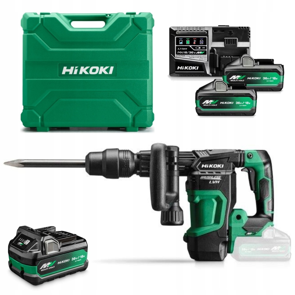 Hikoki H3641DA ( H3641DAWAZ ) H3641DA WAZ ACCU BREEKHAMER SDS-MAX 36V, BL, 6,8J, UVP, 2x MV-B [36V 4,0Ah/18V 8,0Ah], in KUNSTSTOF KOFFER