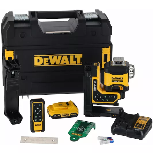 [5035048834633] DEWALT DCLE34035D1-QW 18V XR 3X360° accu-krijslijnlaser groen met afstandsbediening in TSTAK (1x 2,0Ah accu + lader)
