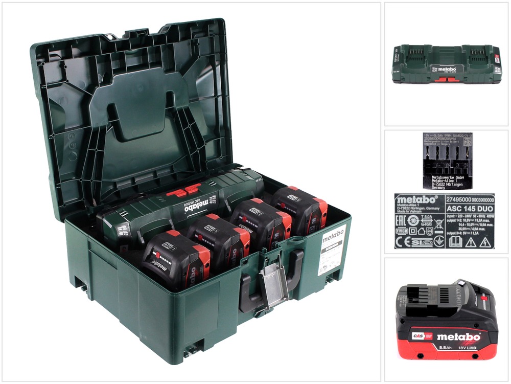 [4061792184299] Metabo 685180000 Basic Set 4 x LiHD 5,5Ah + ASC 145 Duo + mB Batterij Basic Set 4 x LiHD 5,5Ah + ASC 145 Duo + mB