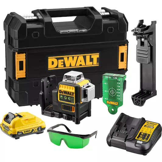 [5035048489628] DEWALT DCE089D1G-QW 12V XR accu-multilijnlaser zelfnivellerend groen met 3x 360° stralen in TSTAK (1x 2,0Ah accu + lader)
