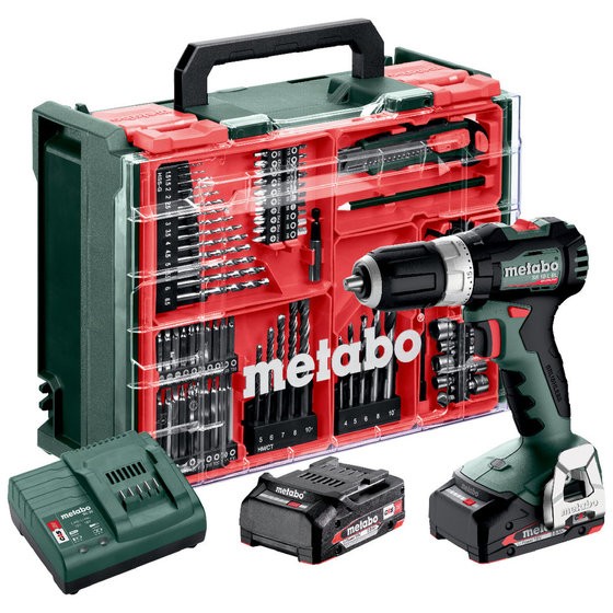 Metabo 613157710 SB 18 L BL Set Accu-klopboormachine, 18V 2x2Ah Li-Power; Lader SC 30; Kunststof koffer; Mobiele werkplaats 18v Met 78 accessoires