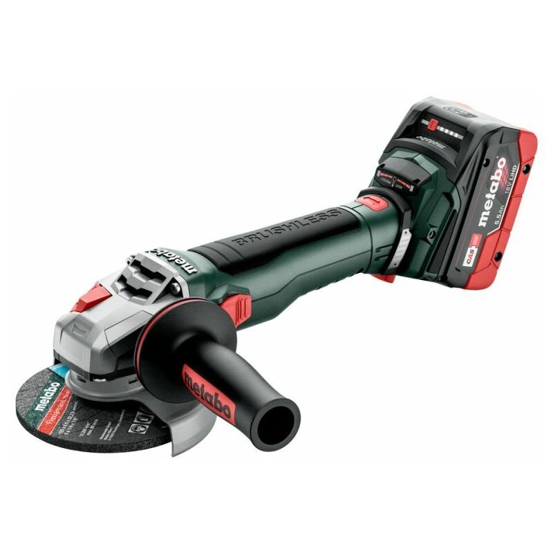 Metabo 613054660 WB 18 LT BL 11-125 Quick Accu-haakse slijper; 18V 2x5.5Ah LiHD; Lader ASC 145; metaBOX 165 L; met rem, snelspanmoer 18v Brushless