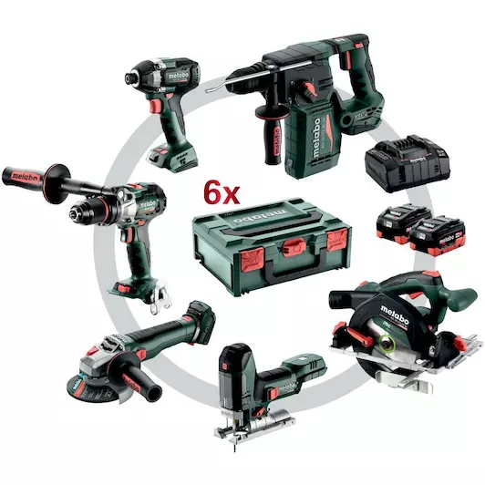 [4061792271869] Metabo 685237000 Accu combo set 18V : pack 6 machines in metaBOX; SB 18 LTX BL I + SSD 18 LT 200 BL + KH 18 LTX BL 24 + WB 18 LT BL 11-125 Quick + KS 18 LTX 57 BL + ST 18 LT 130 BL; 2x accu 18 V LiHD 5,5 Ah; snellader ASC 145 18v Brushless
