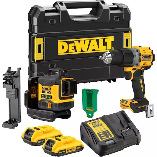 [5054905311834] DEWALT DCK2095D2T-QW 18V XR Brushless 2-delige set met schroef-/klopboormachine (DCD805) + 3x 360° laser (DCLE34031)